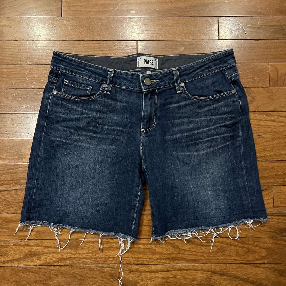 Paige Grant Denim Jorts Women's Size 23 US 00 Raw Hem Jean Shorts Dark Wash